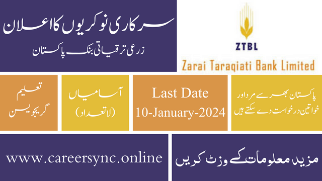 Banking Staff Jobs in ZTBL 2024 Now Apply Online