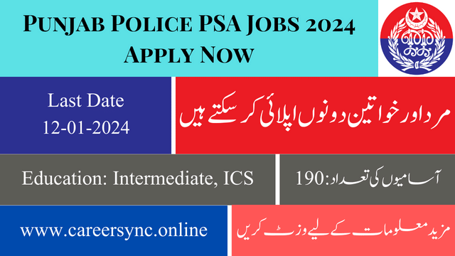Punjab Police PSA Jobs 2024 Apply Now