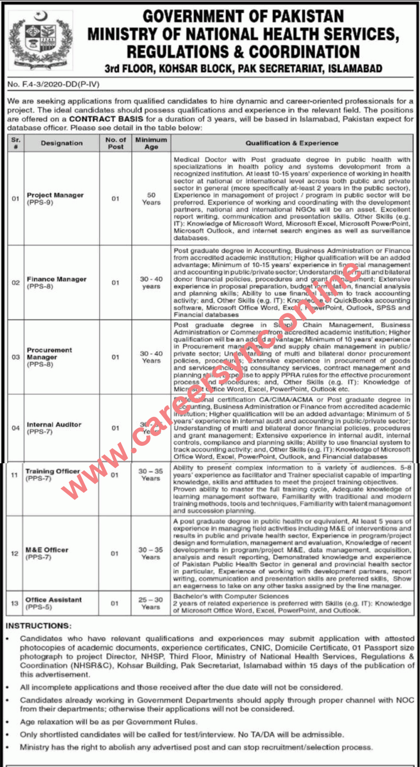 Ministry of National Health Services Jobs 2024 Apply Online