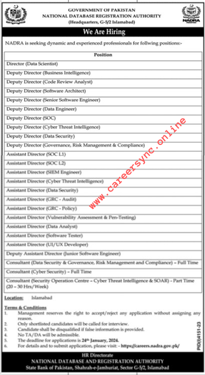 Pakistan NADRA Jobs 2024 Apply Online Now