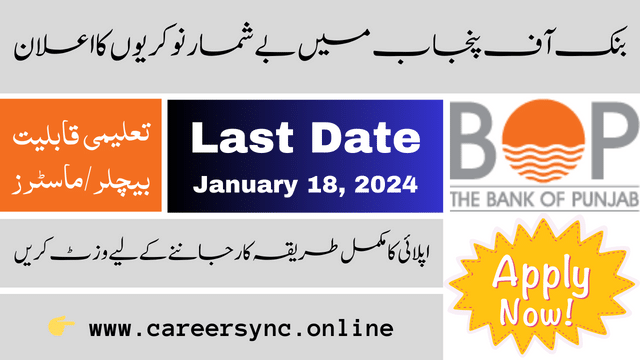 The Bank of Punjab BOP Announced Jobs 2024 Apply Online