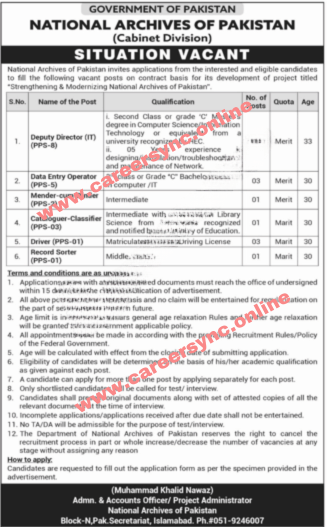 National Archive Of Pakistan Jobs in 2024 Apply Now Online