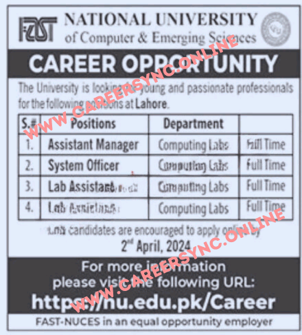 National University Lahore Campus Latest Jobs in 2024 Apply Online Now